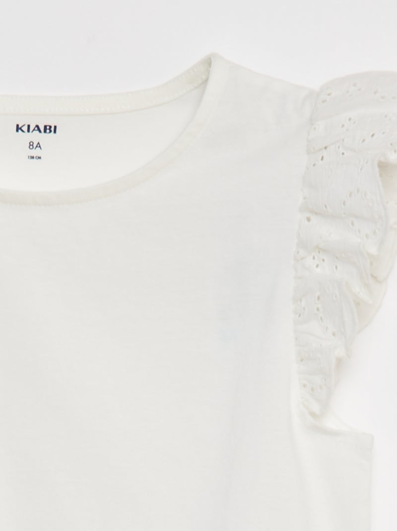 T-shirt noué avec manches courtes à volants Blanc - Kiabi