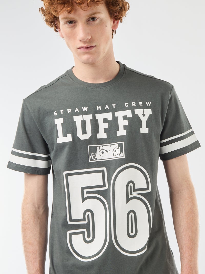 T-Shirt 'One Piece' aus unifarbener Baumwolle mit gestreiften Ärmeln Khaki - Kiabi