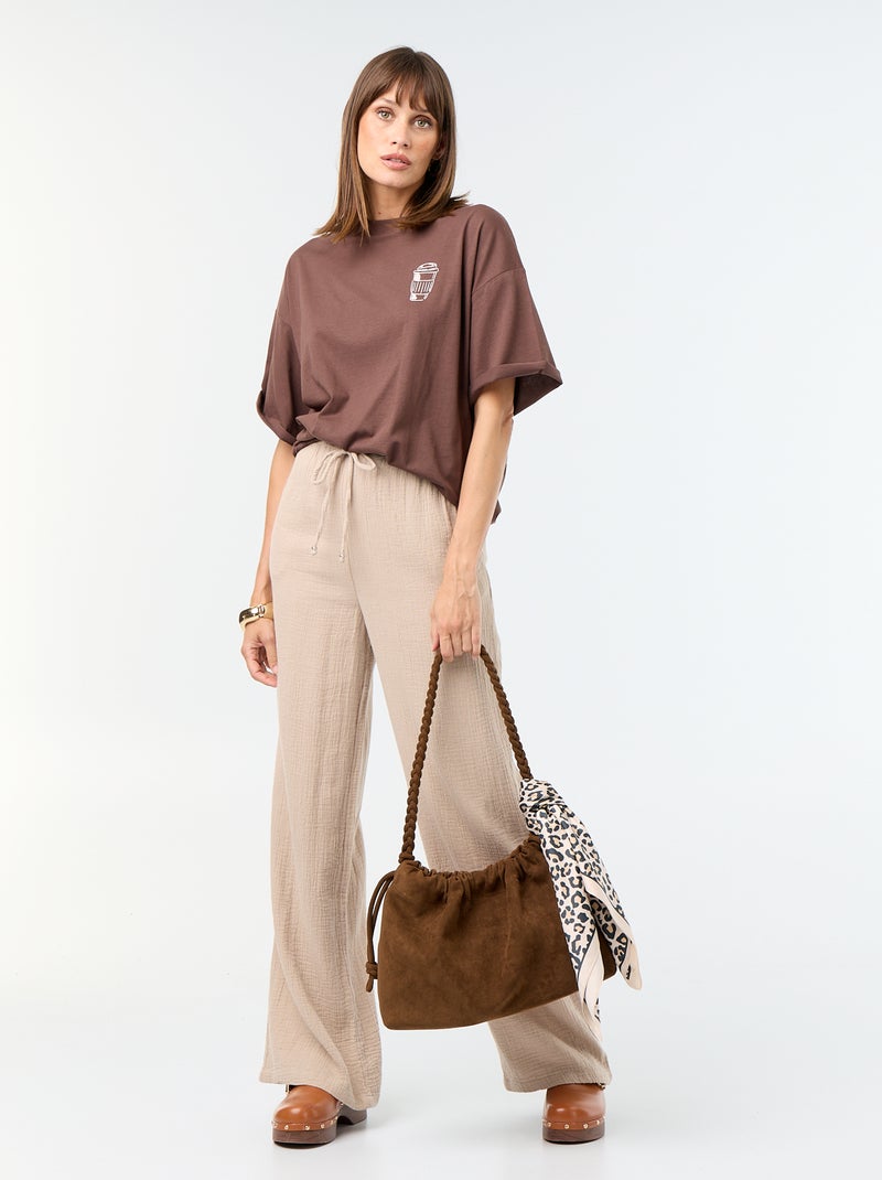 T-shirt oversize avec print au dos Marron - Kiabi