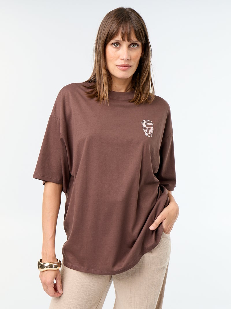 T-shirt oversize avec print au dos Marron - Kiabi