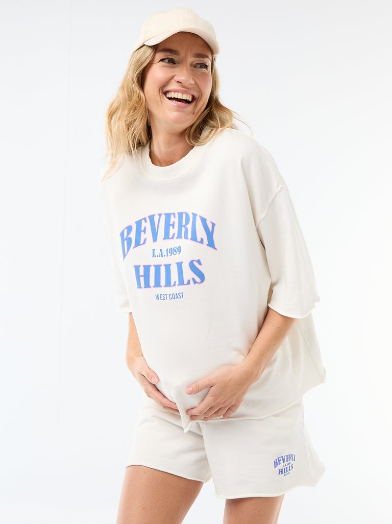 T-shirt oversize stampata a maniche corte Bianco - Kiabi