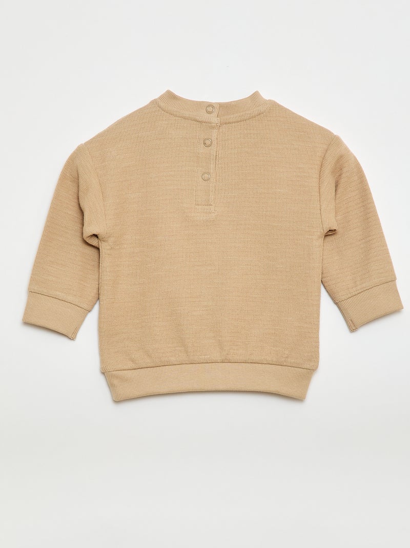 T-shirt pesante con animale ricamato Beige - Kiabi