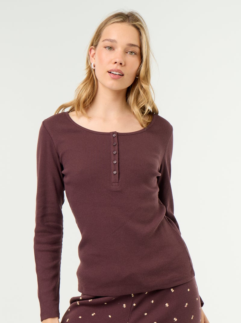 T-shirt pigiama in maglia a costine Viola - Kiabi