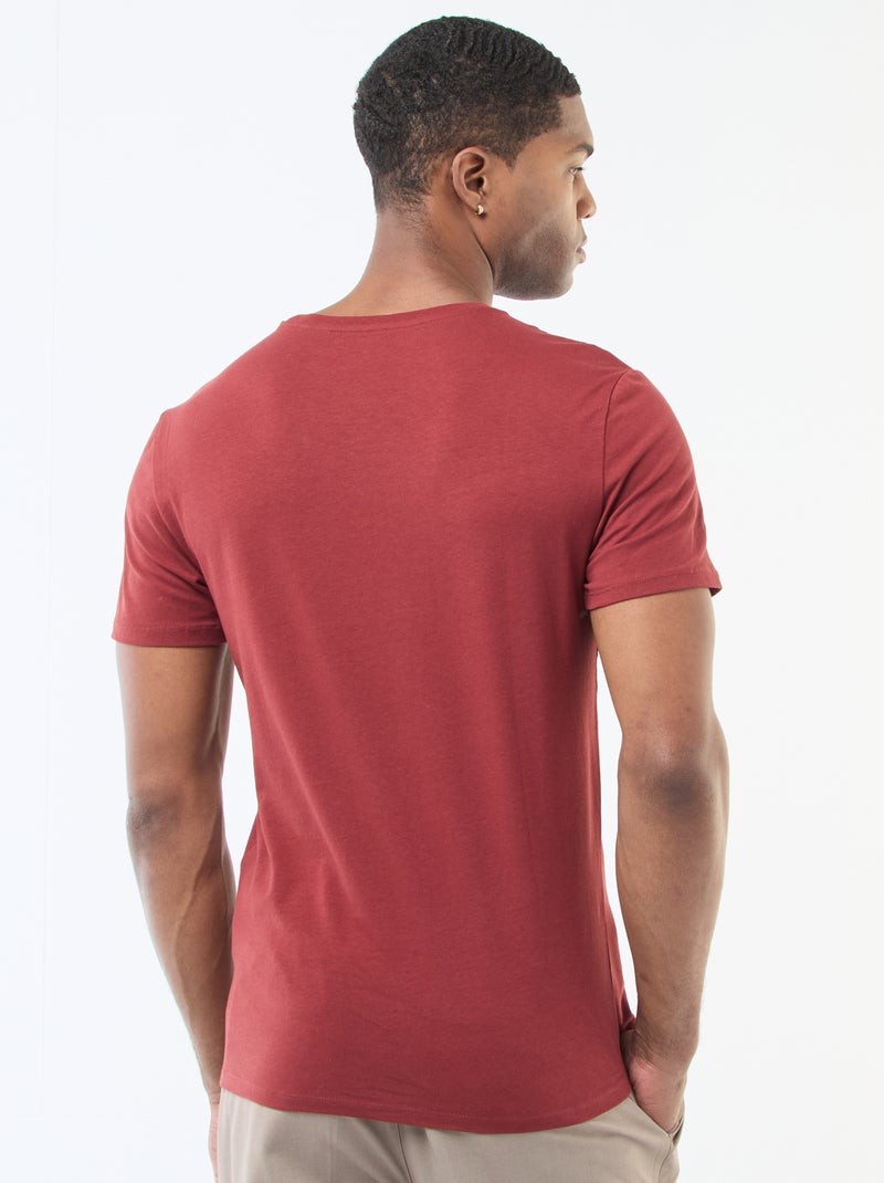 T-shirt pour homme en coton à col rond Rouge - Kiabi