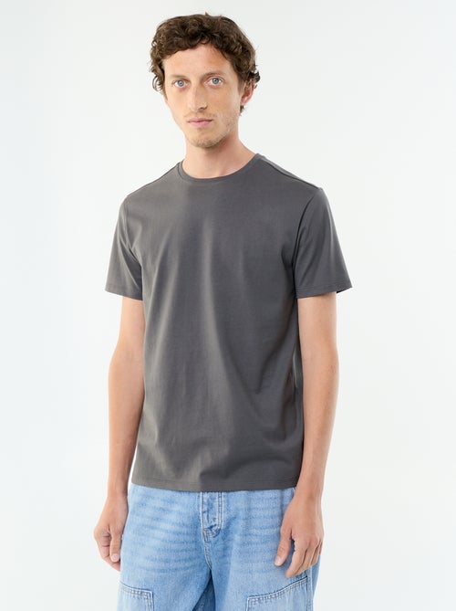 T-shirt pour homme en coton uni à col rond - Kiabi