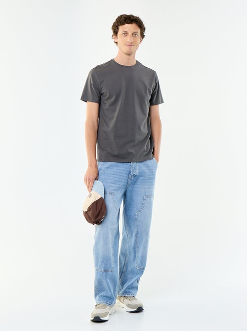 T-shirt pour homme en coton uni à col rond - Kiabi