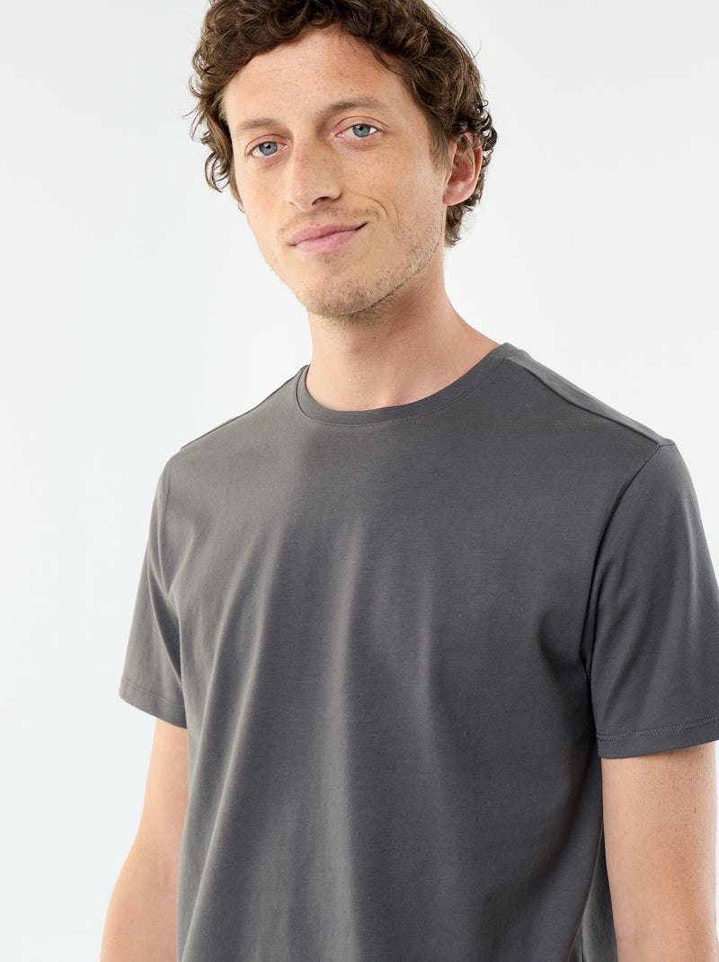 T-shirt pour homme en coton uni à col rond Gris - Kiabi