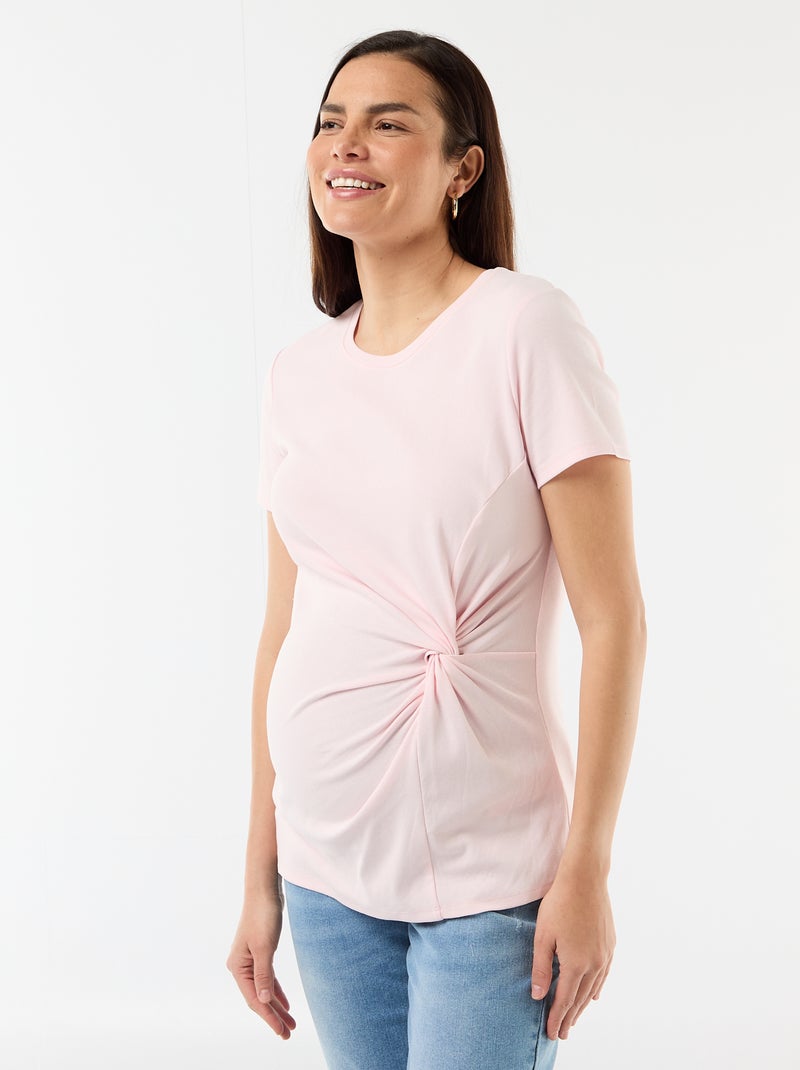 T-shirt premaman con scollo rotondo drappeggiato Rosa - Kiabi