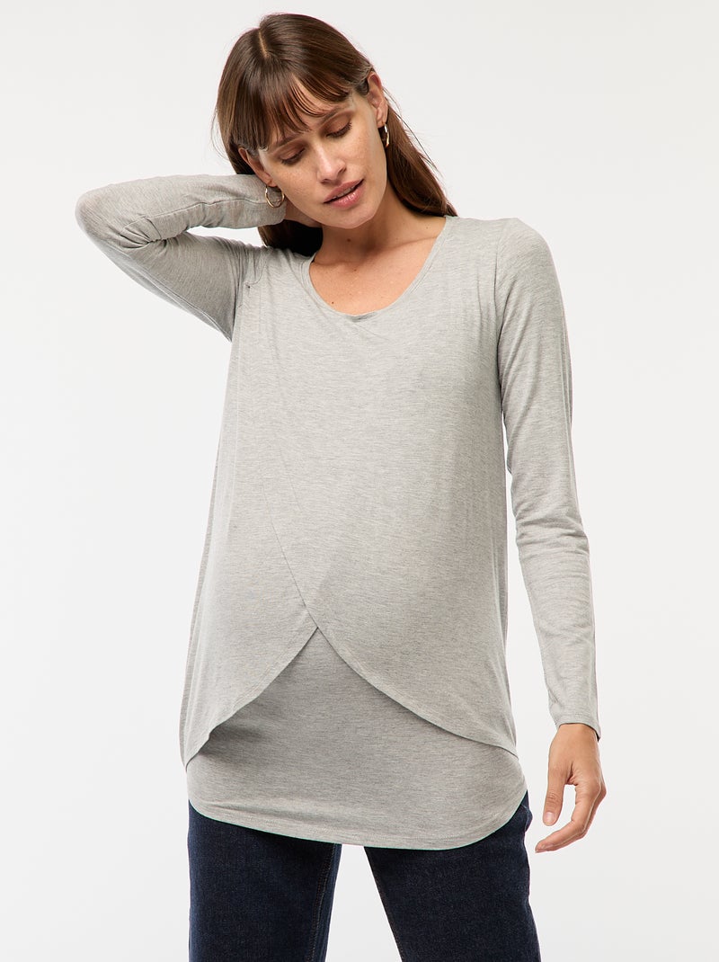 T-shirt premaman e allattamento effetto chiné Grigio - Kiabi