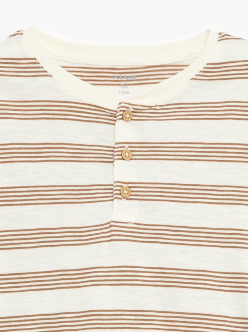 T-shirt rayé à col tunisien Beige - Kiabi