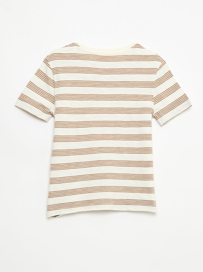 T-shirt rayé à col tunisien Beige - Kiabi