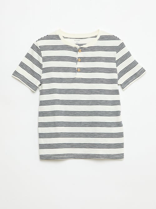 T-shirt rayé à col tunisien - Kiabi