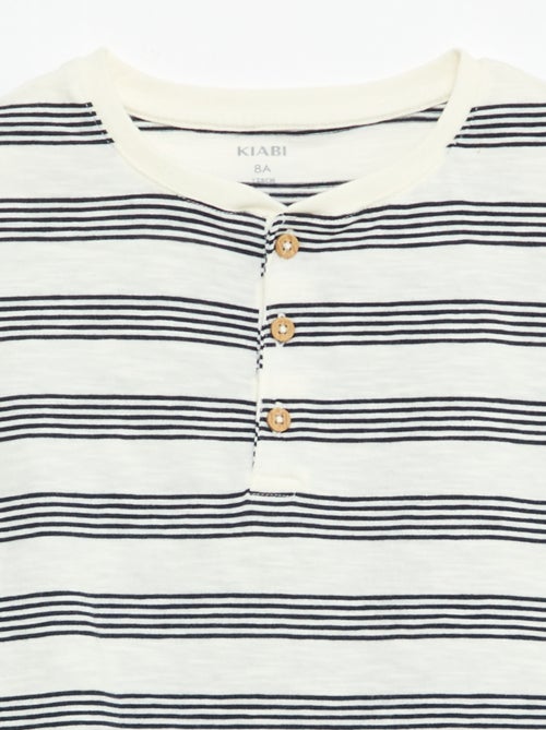 T-shirt rayé à col tunisien - Kiabi