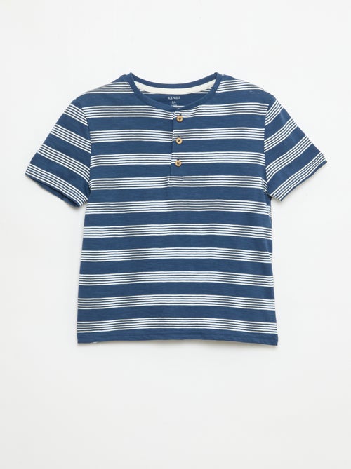 T-shirt rayé à col tunisien - Kiabi