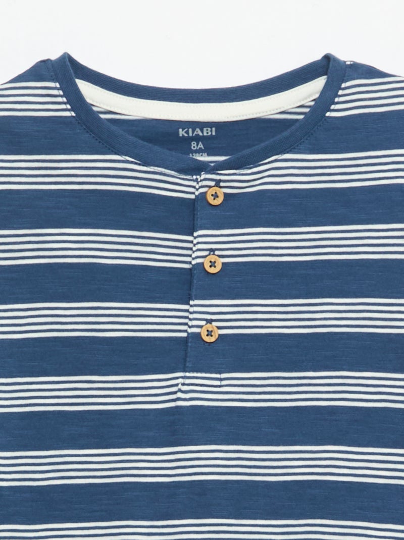 T-shirt rayé à col tunisien Bleu - Kiabi
