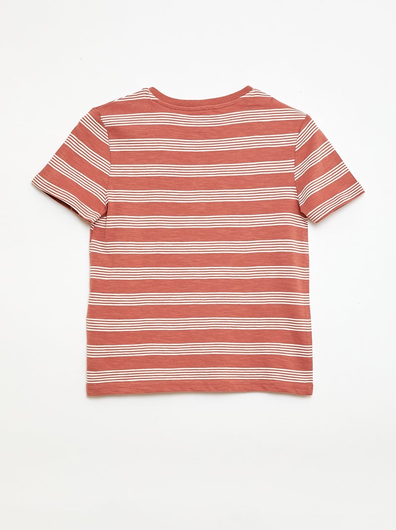 T-shirt rayé à col tunisien Marron - Kiabi