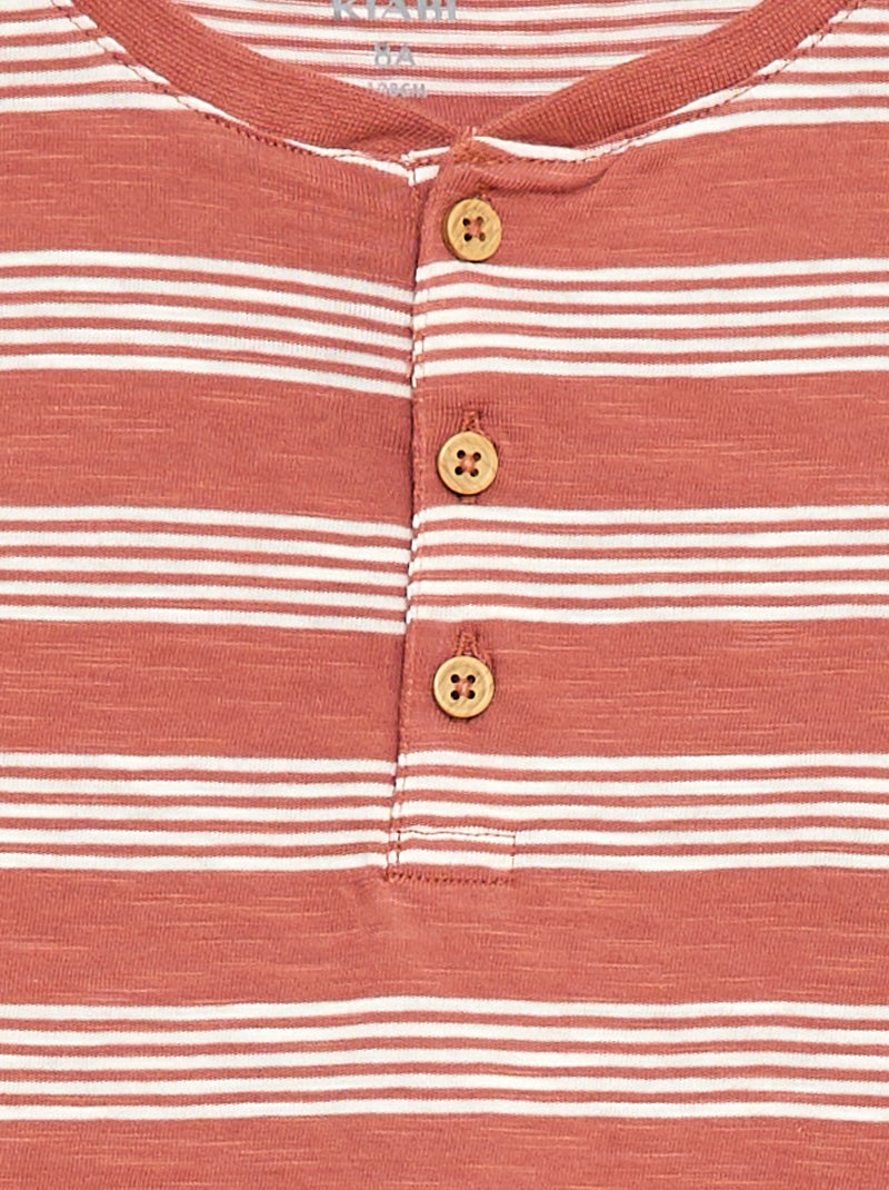 T-shirt rayé à col tunisien Marron - Kiabi
