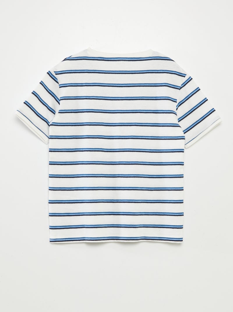 T-shirt rayé avec col tunisien BLEU - Kiabi