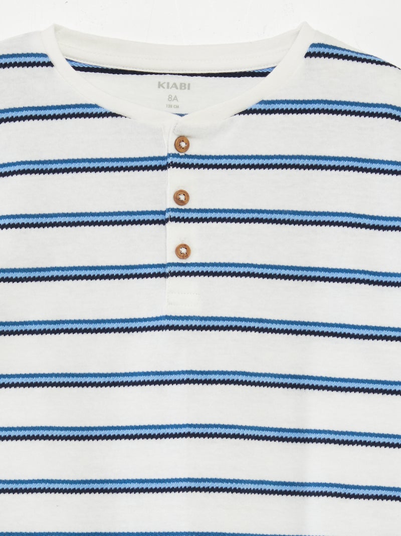 T-shirt rayé avec col tunisien BLEU - Kiabi