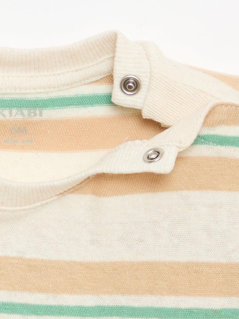 T-shirt rayé en jersey coton et lin Beige - Kiabi