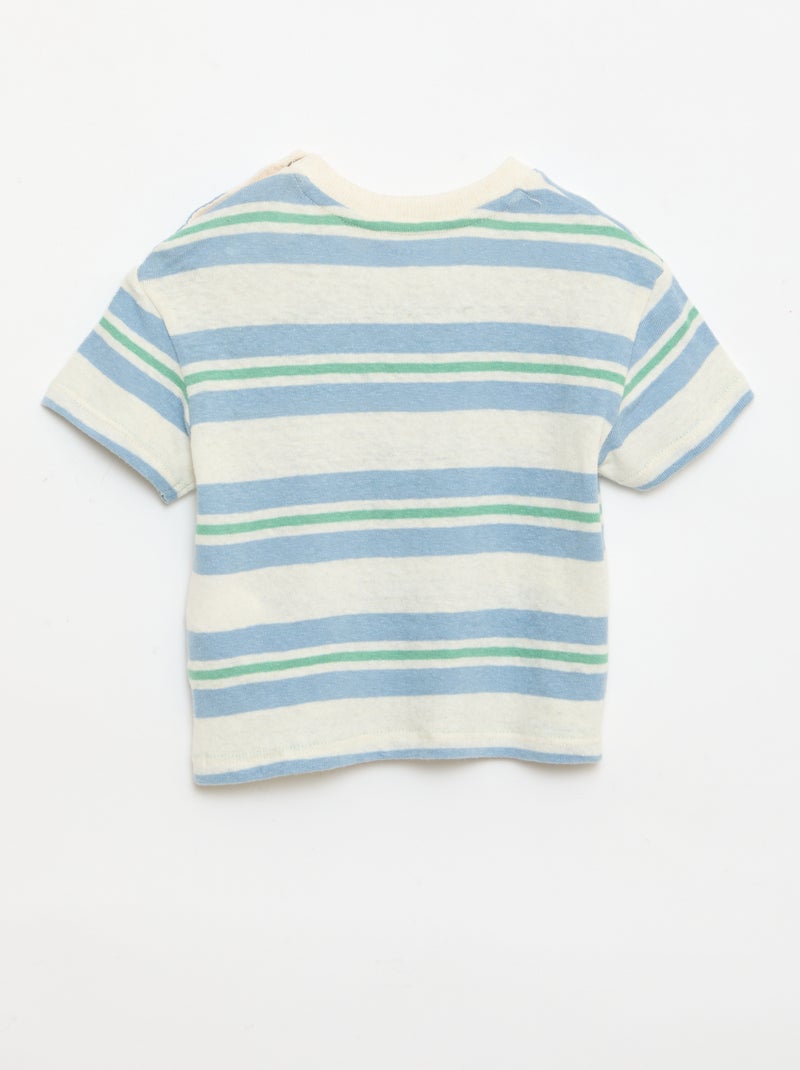T-shirt rayé en jersey coton et lin Bleu - Kiabi