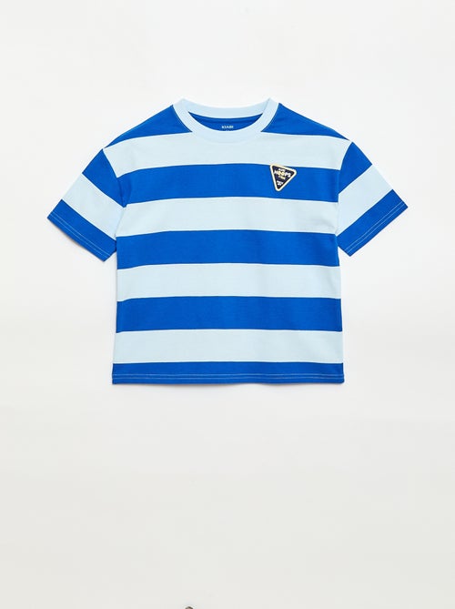 T-shirt rayé manches courtes imprimé devant - Kiabi