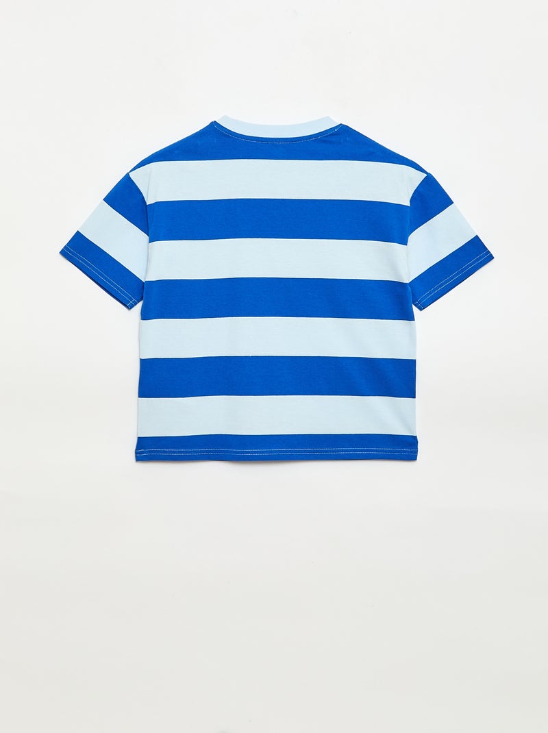 T-shirt rayé manches courtes imprimé devant Bleu - Kiabi