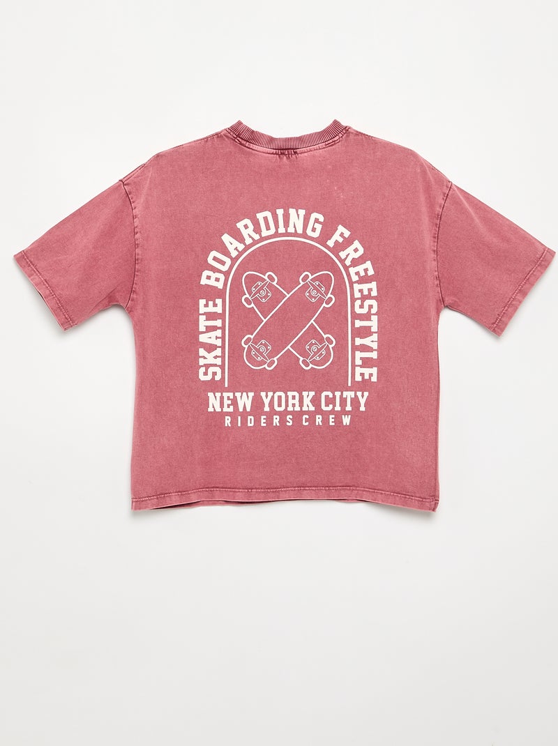 T-shirt ricamata e stampata a maniche corte Rosa - Kiabi