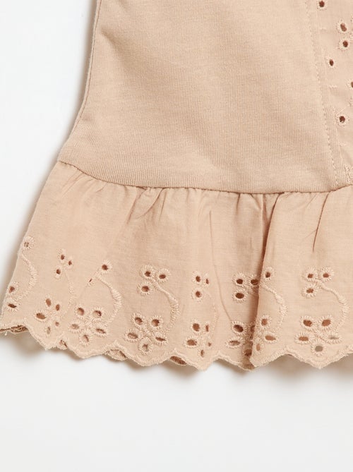 T-shirt sans manches en jersey de coton et détails en broderie anglaise - Kiabi