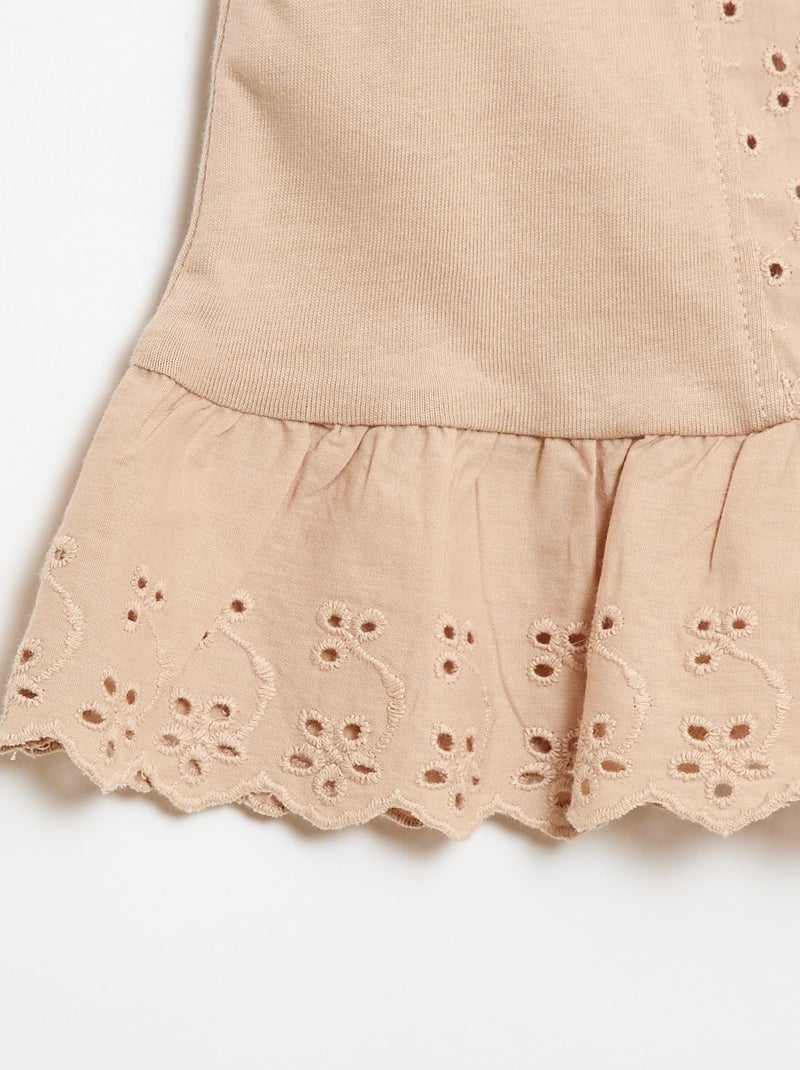 T-shirt sans manches en jersey de coton et détails en broderie anglaise Beige - Kiabi