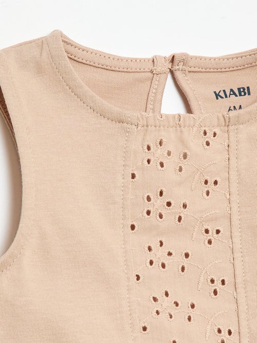 T-shirt sans manches en jersey de coton et détails en broderie anglaise - Kiabi