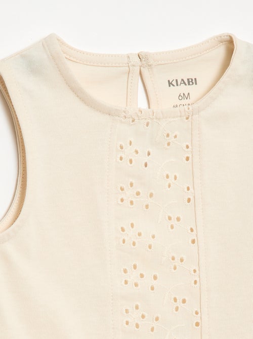 T-shirt sans manches en jersey de coton et détails en broderie anglaise - Kiabi