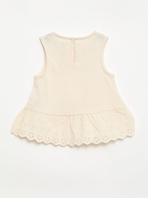 T-shirt sans manches en jersey de coton et détails en broderie anglaise - Kiabi