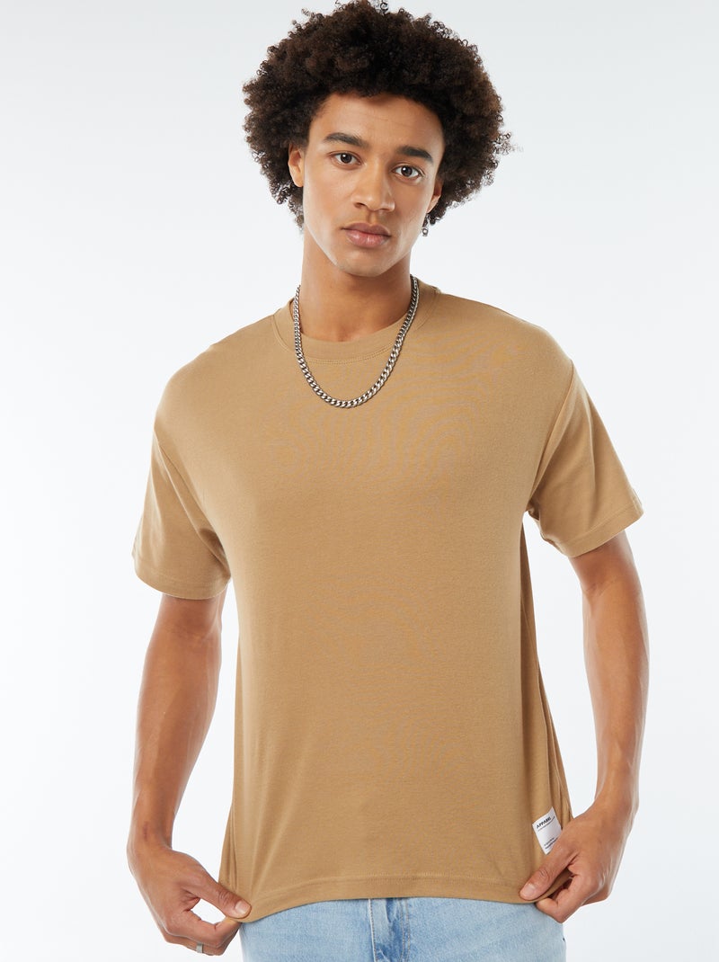 T-shirt scollo tondo in cotone BEIGE - Kiabi