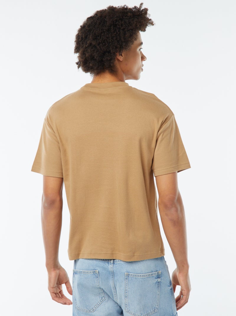 T-shirt scollo tondo in cotone BEIGE - Kiabi