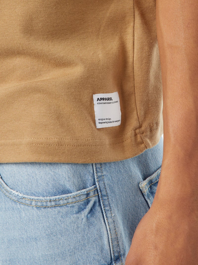 T-shirt scollo tondo in cotone BEIGE - Kiabi