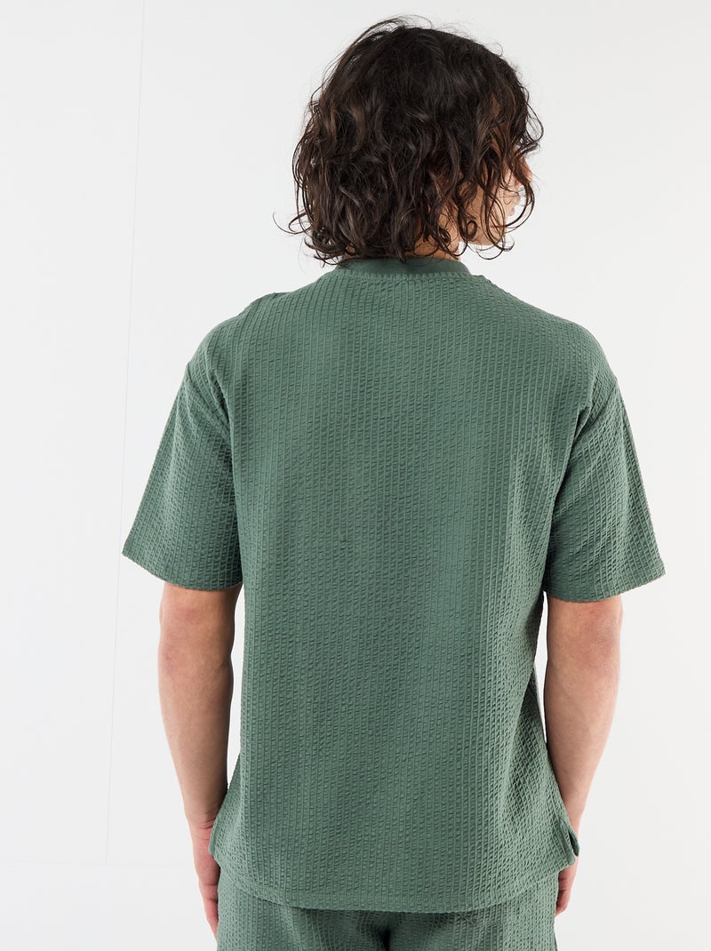 T-shirt stampata a maniche corte in tessuto a nido d'ape Verde - Kiabi