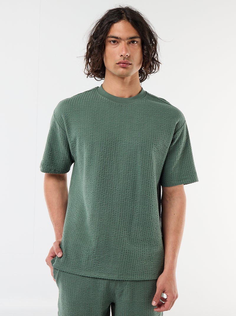 T-shirt stampata a maniche corte in tessuto a nido d'ape Verde - Kiabi