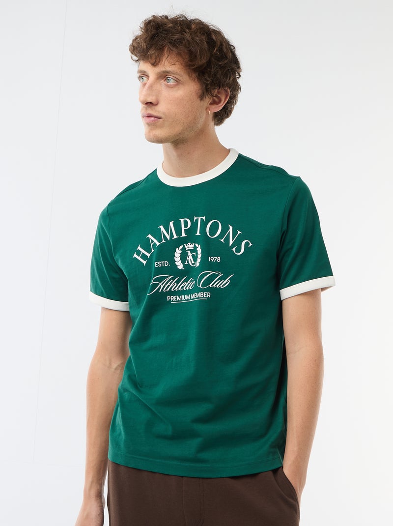 T-shirt stampata con bordino a contrasto Verde - Kiabi