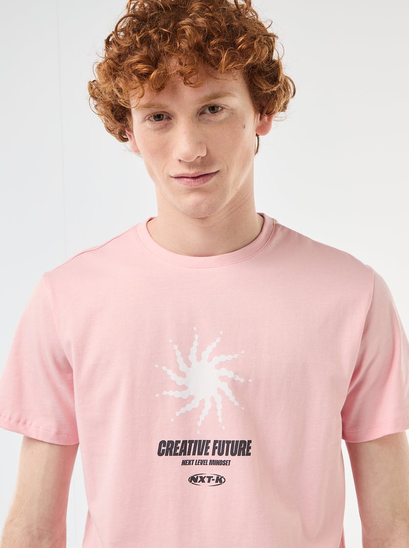T-shirt stampata in cotone a tinta unita Rosa - Kiabi