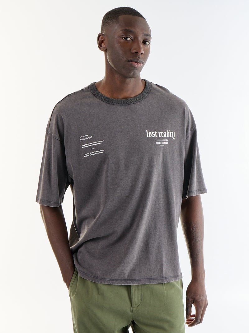 T-shirt stampato a maniche corte stile vintage Grigio - Kiabi
