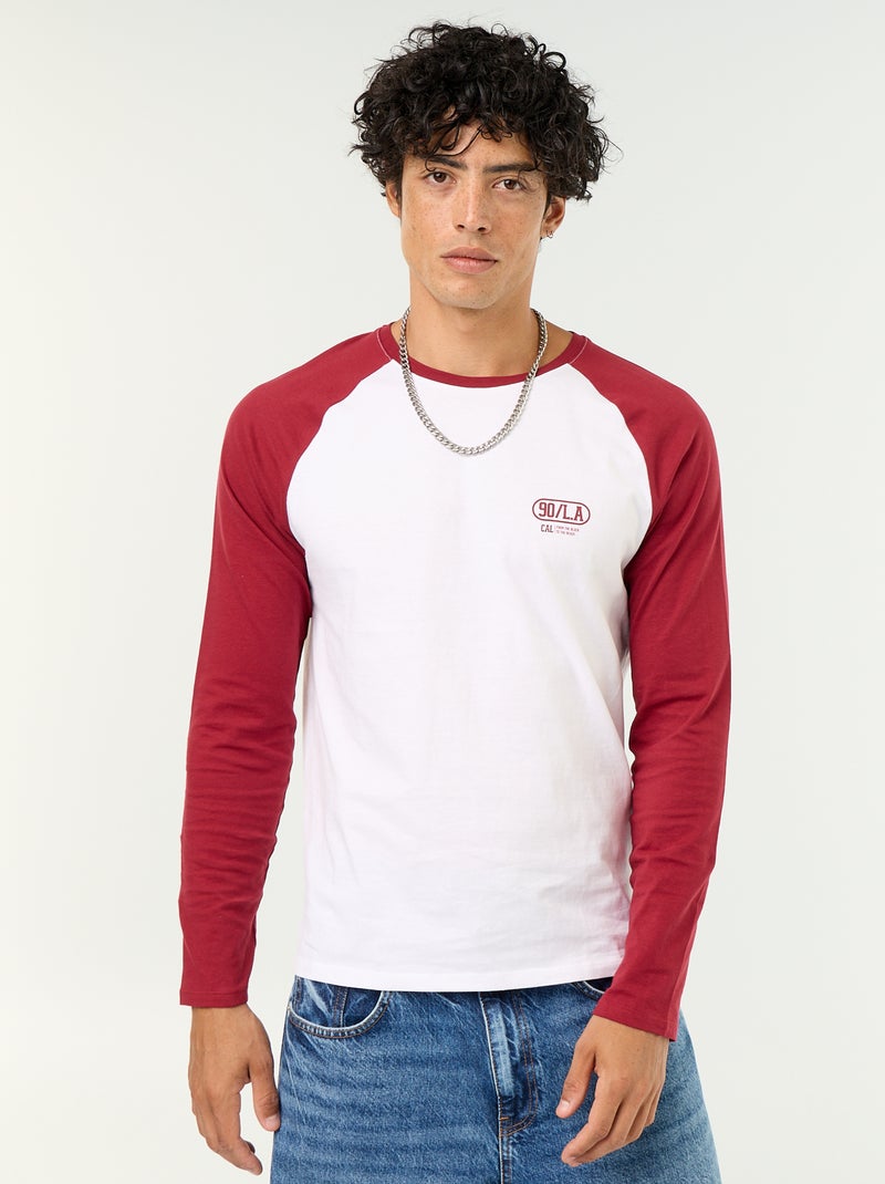 T-shirt stampato con maniche lunghe raglan Rosso - Kiabi