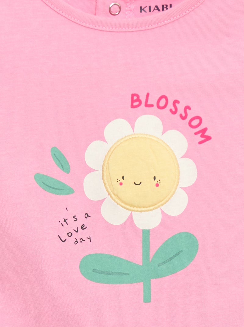 T-shirt stampato e ricamato a maniche corte Rosa - Kiabi