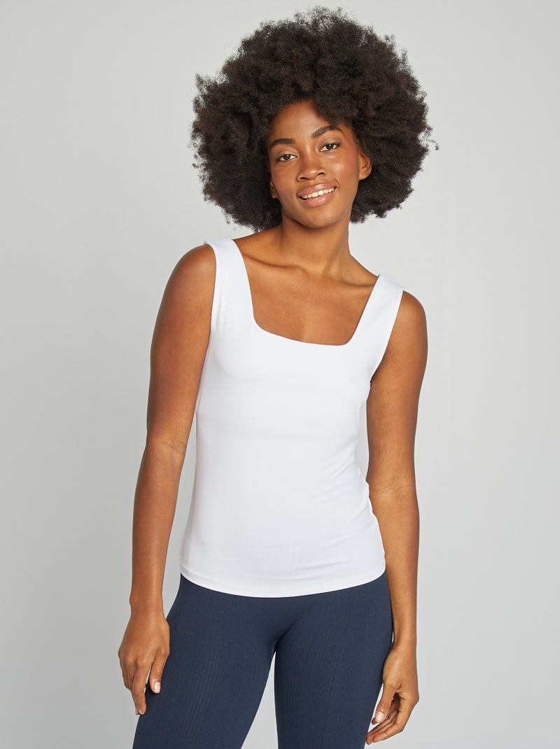 T-shirt stretch à col carré Blanc - Kiabi