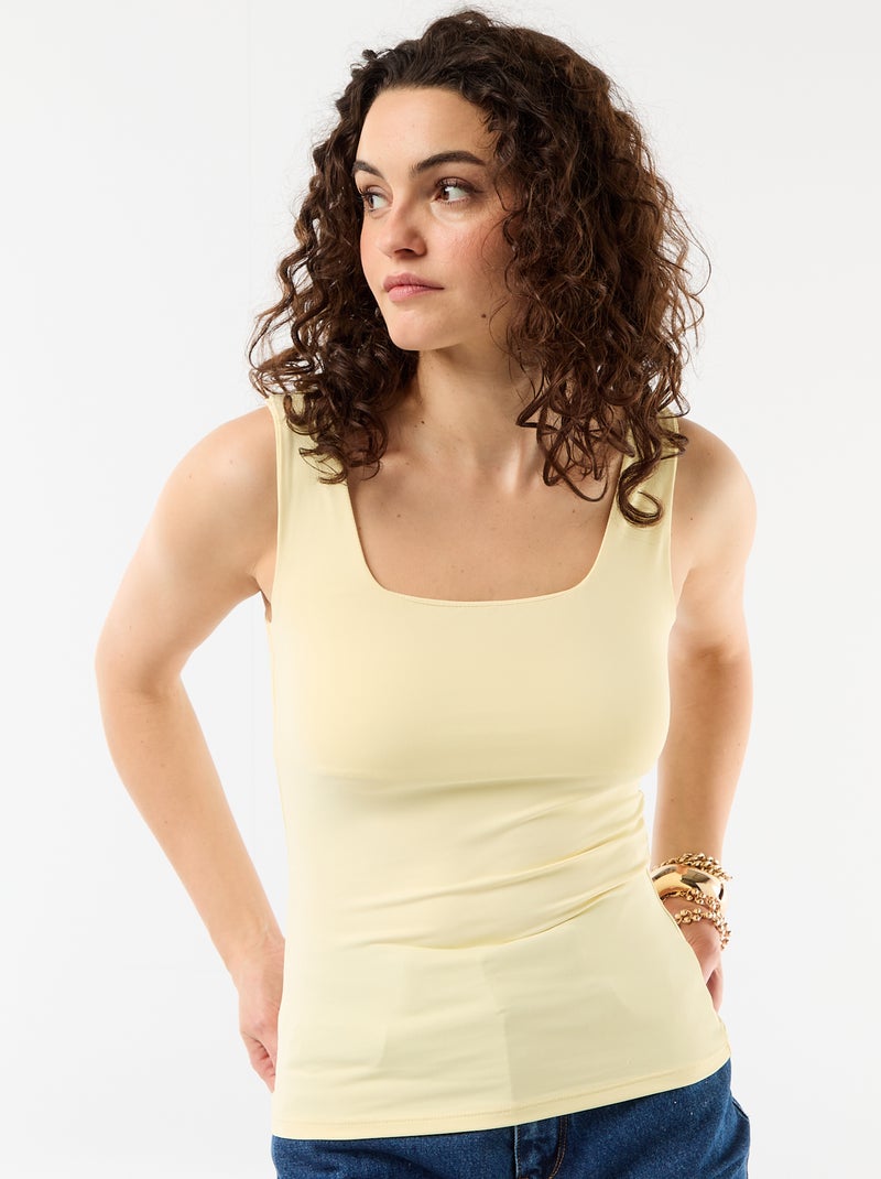 T-shirt stretch à col carré Jaune - Kiabi