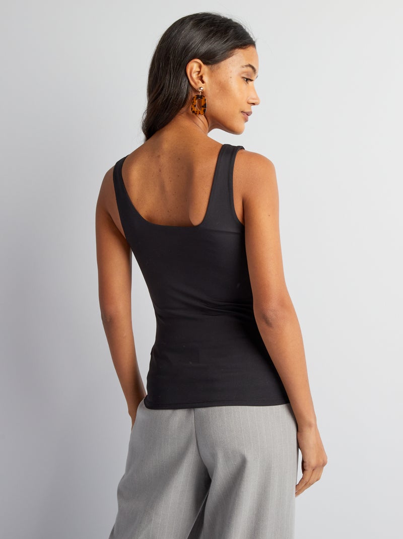 T-shirt stretch à col carré Noir - Kiabi