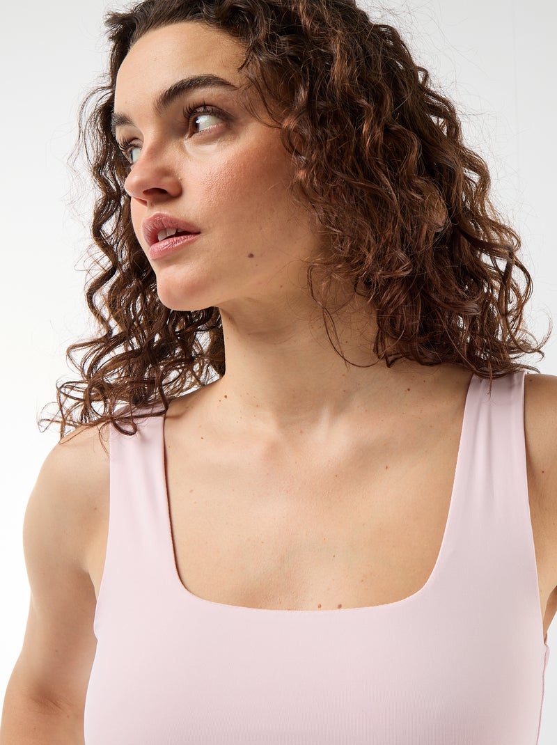 T-shirt stretch à col carré Rose - Kiabi