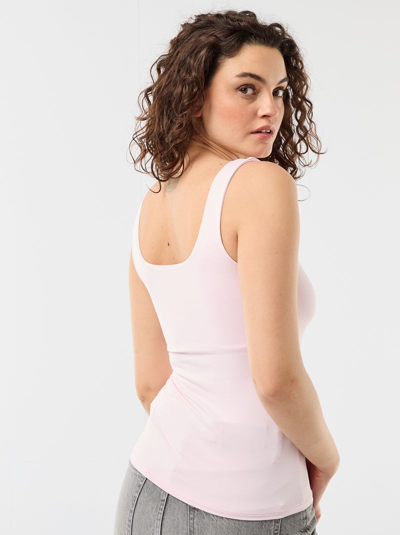 T-shirt stretch à col carré Rose - Kiabi