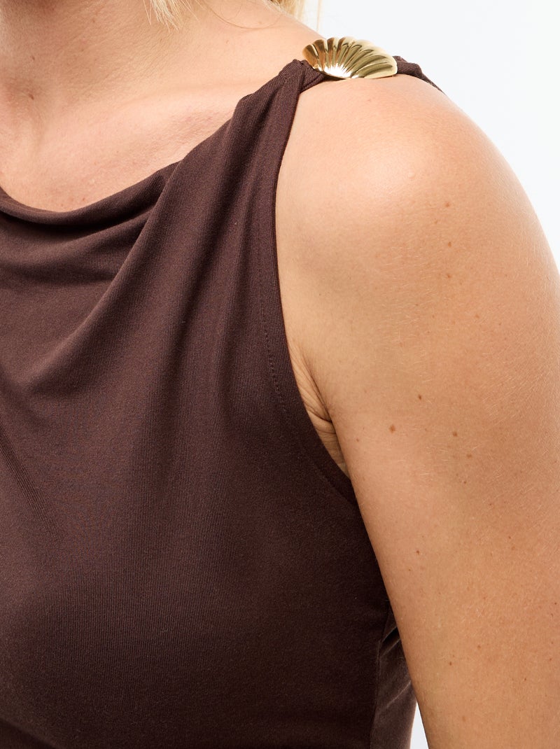 T-shirt stretch avec bijou doré Marron - Kiabi