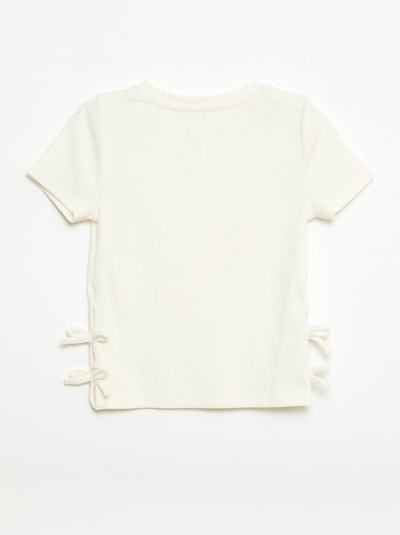 T-shirt tinta unita con fiocchi decorativi Bianco - Kiabi